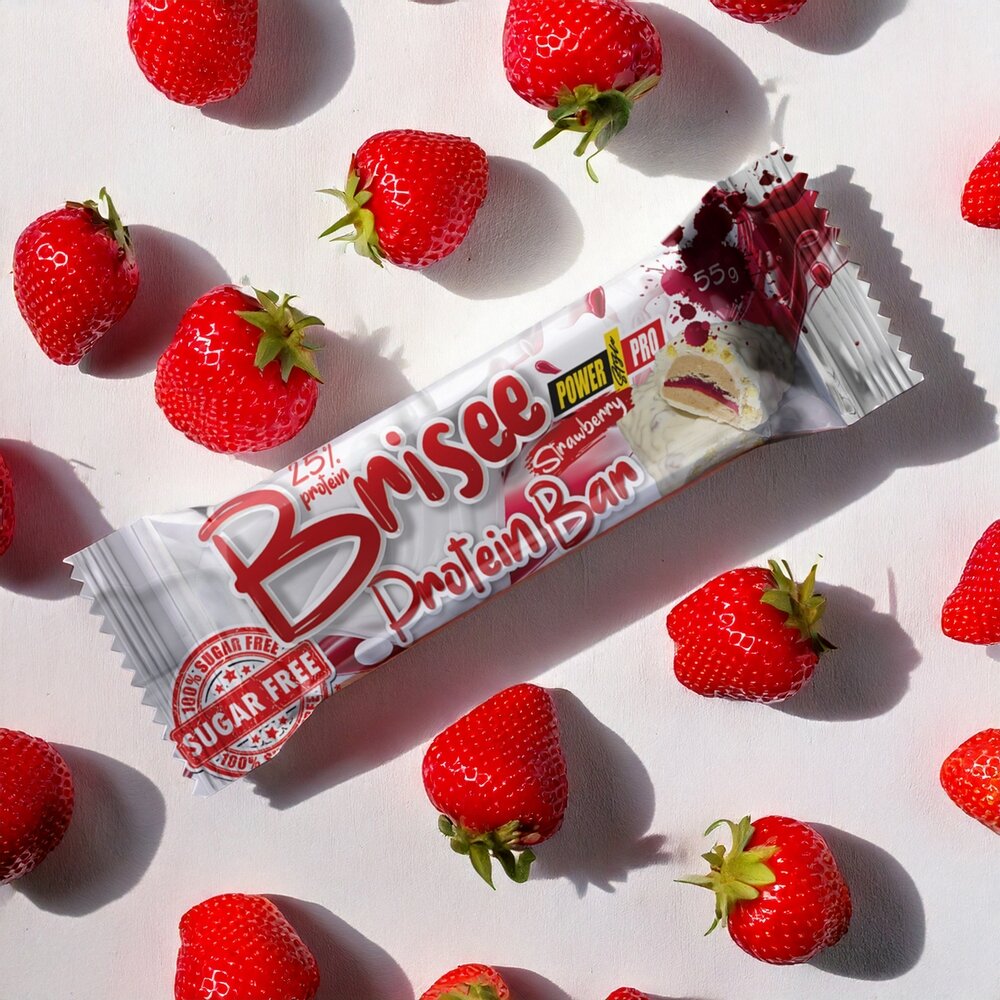 Батончик Power Pro Brisee Protein Bar 25% Sugar Free, 55 грам - Полуниця