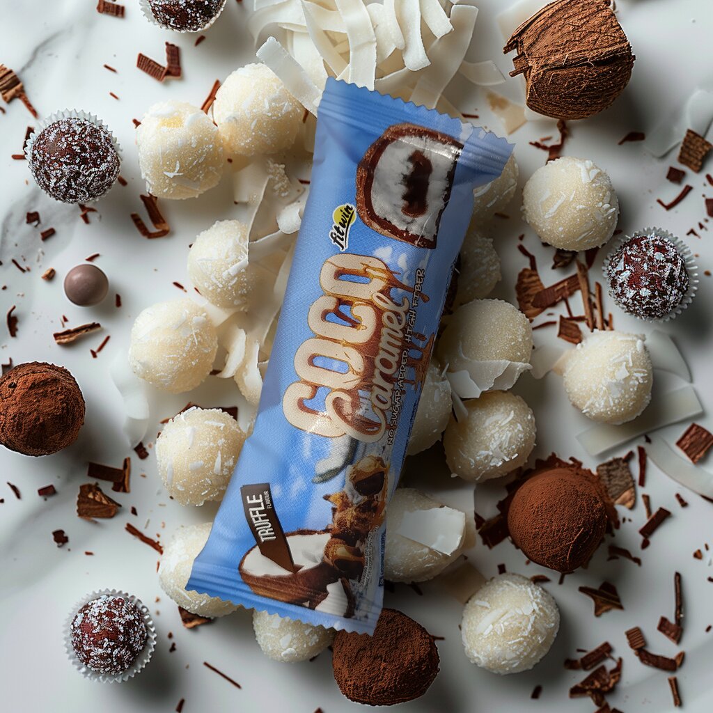 Кокосово-карамельний батончик FitWin Coco Caramel No Sugar Added, 40 грам - Трюфель без доданого цукру