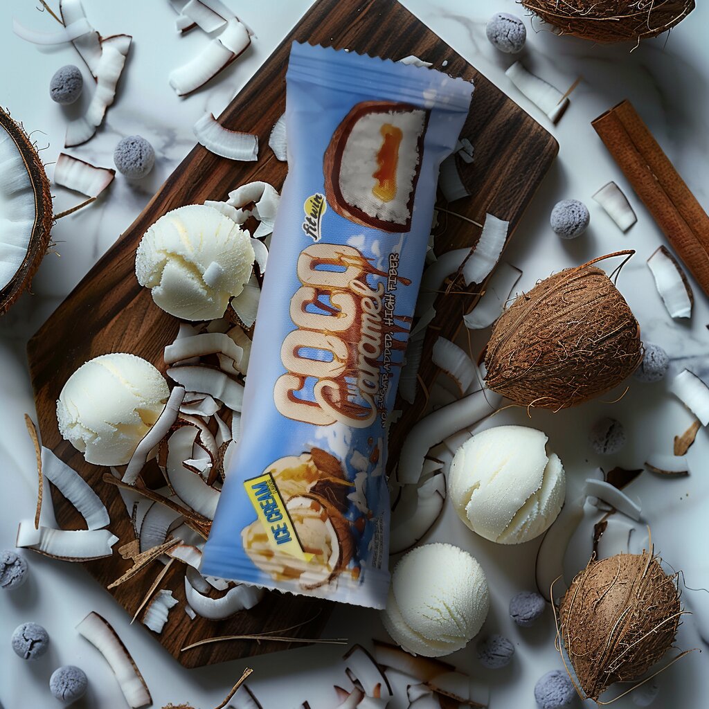 Кокосово-карамельний батончик FitWin Coco Caramel No Sugar Added, 40 грам - Морозиво без доданого цукру