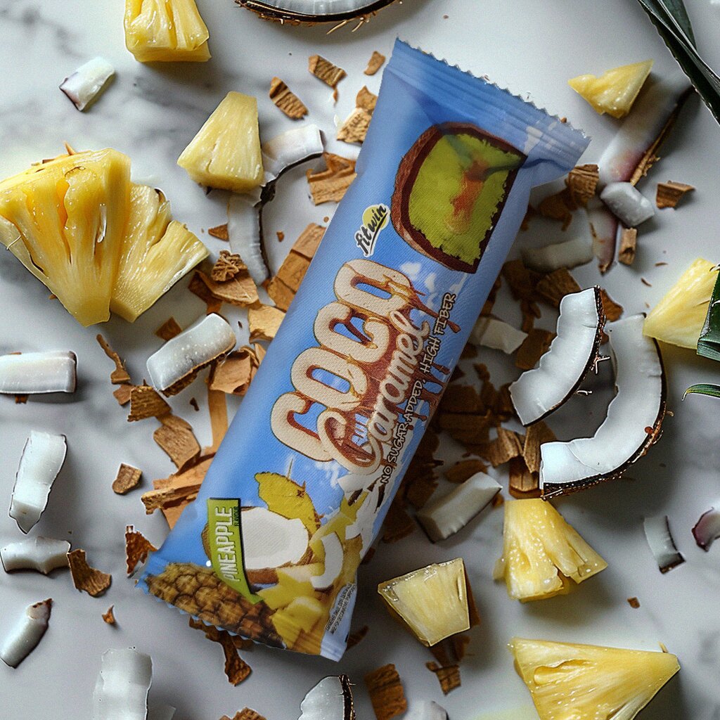 Кокосово-карамельний батончик FitWin Coco Caramel No Sugar Added, 40 грам - Ананас без доданого цукру