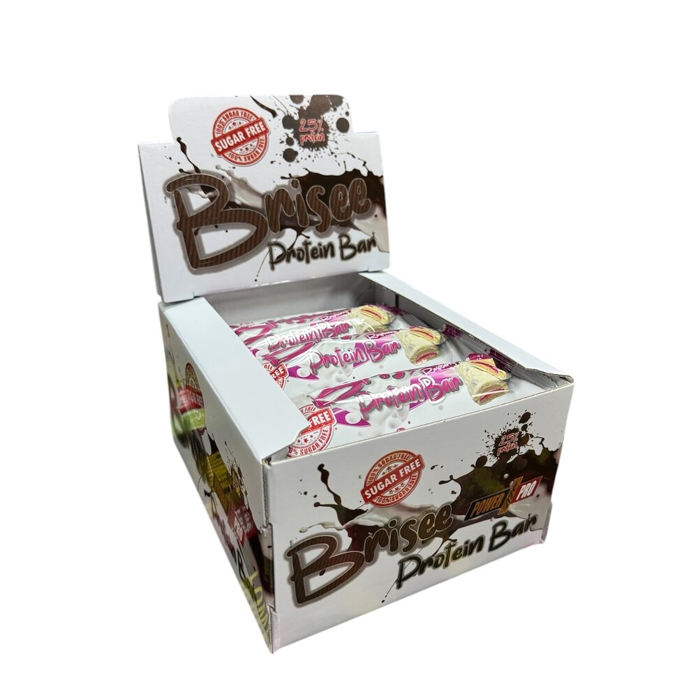 Блок батончиків Power Pro Brisee Protein Bar 25% Sugar Free, 20*55 грам - Малина