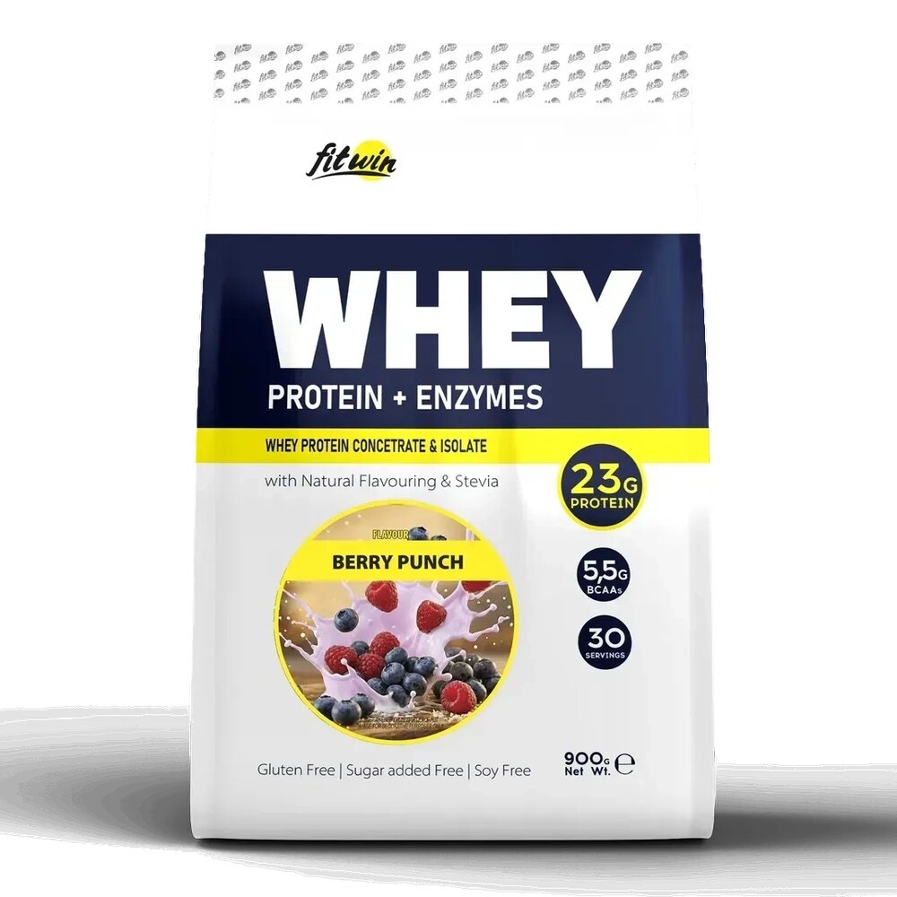 Протеїн FitWin Whey Protein + Enzymes, 900 грам - Ягідний пунш