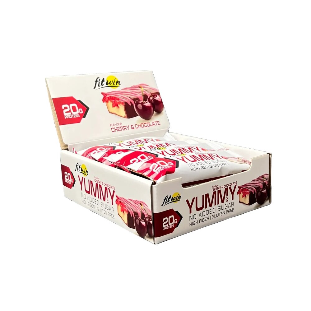 Батончик FitWin YUMMY Bar 36% no added sugar, 12*55 грам - Шоколад-вишня