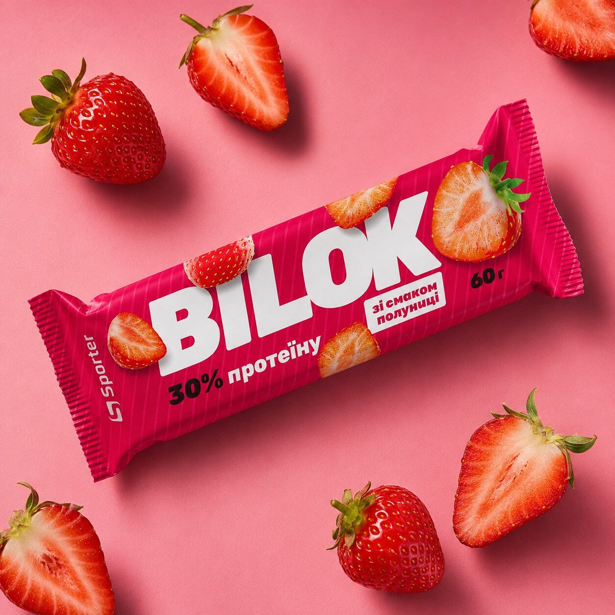Батончик Sporter Bilok 30%, 60 грам - Полуниця