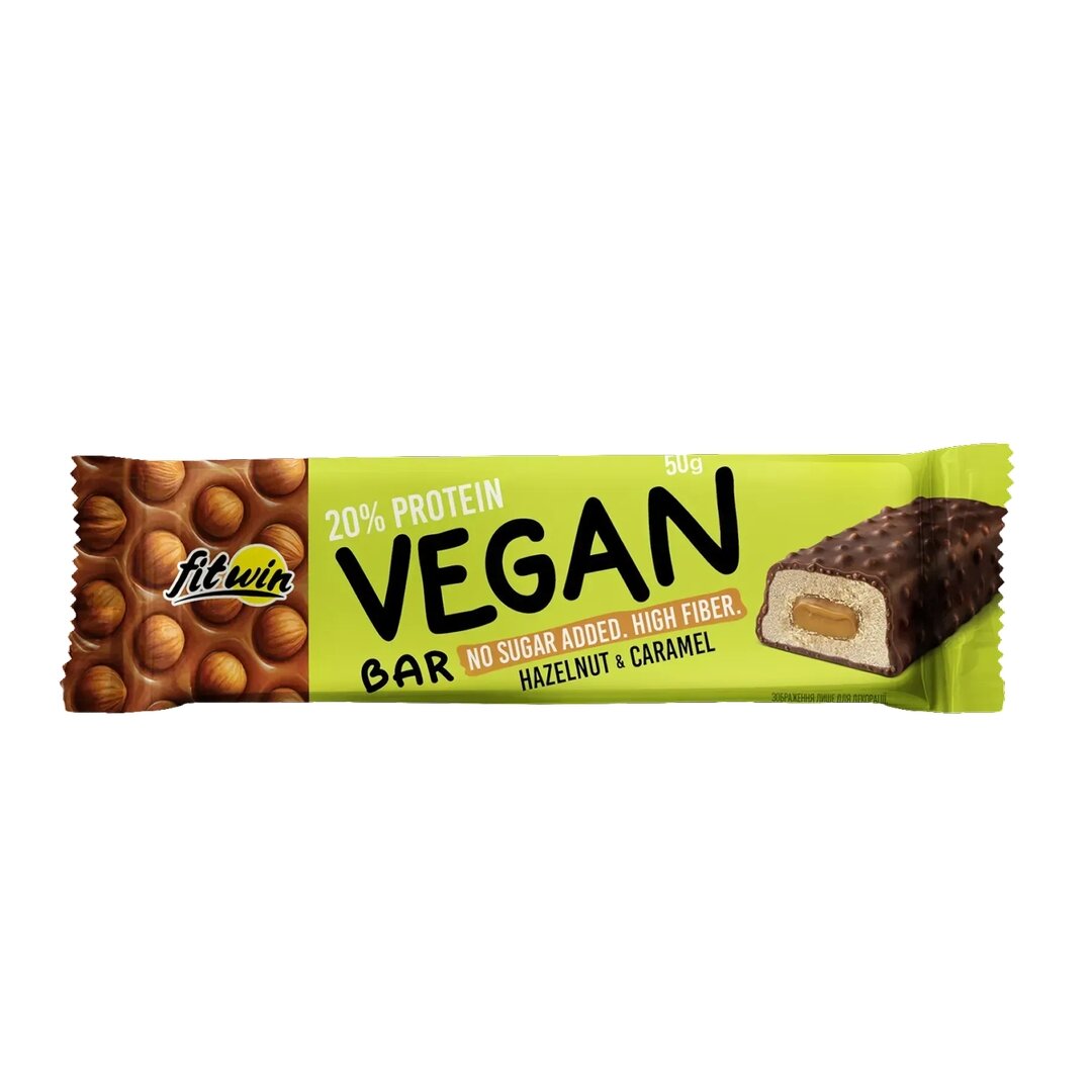 Веганський батончик FitWin Vegan Bar, 50 грам - Карамель-фундук