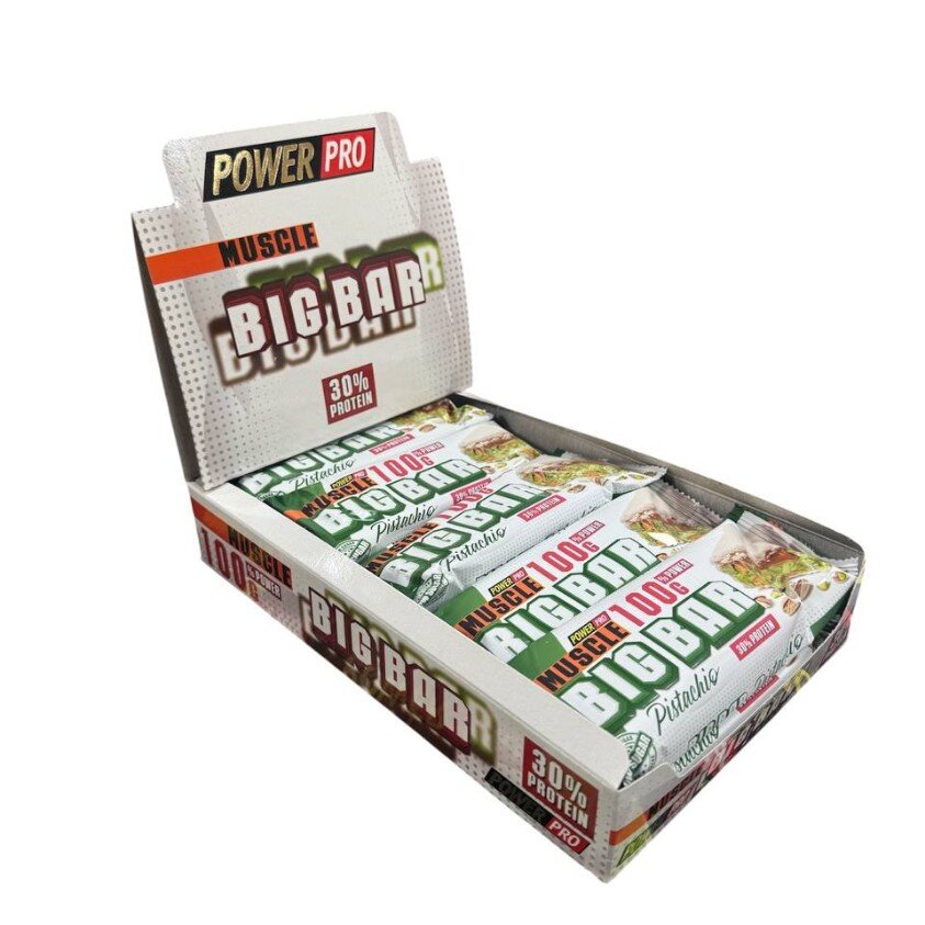 Блок батончиків Power Pro Muscle Big Bar 30% Protein, 10*100 грам - Фісташка