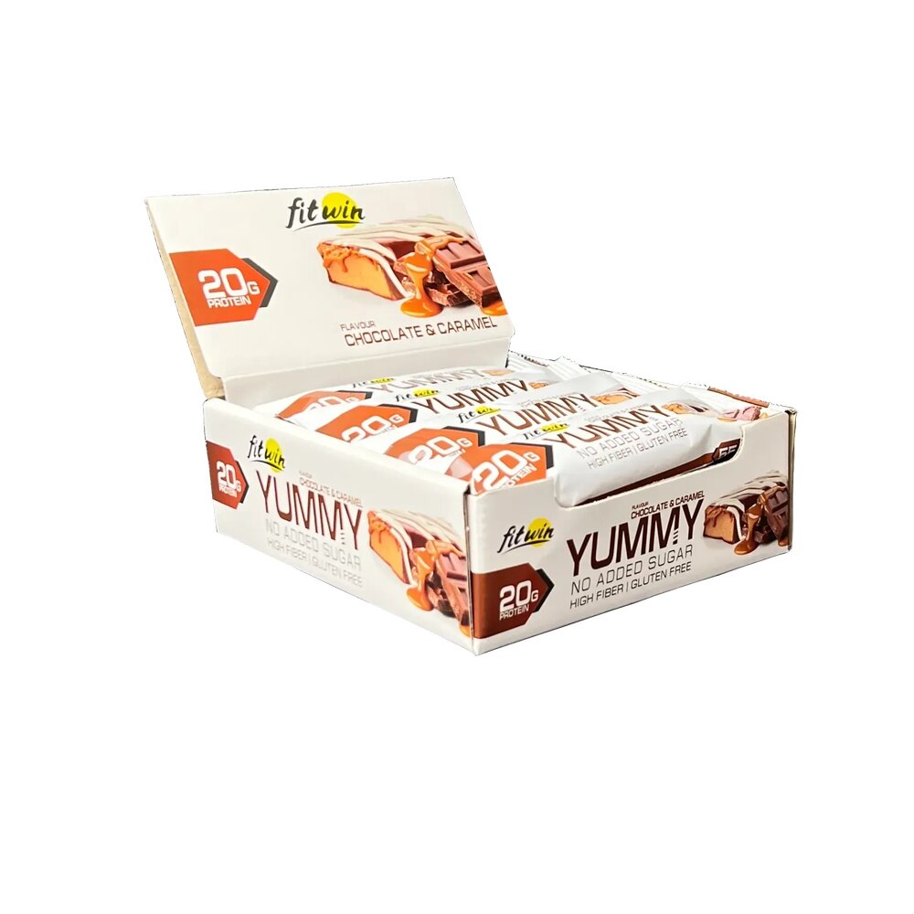 Батончик FitWin YUMMY Bar 36% no added sugar, 12*55 грам - Шоколад-карамель