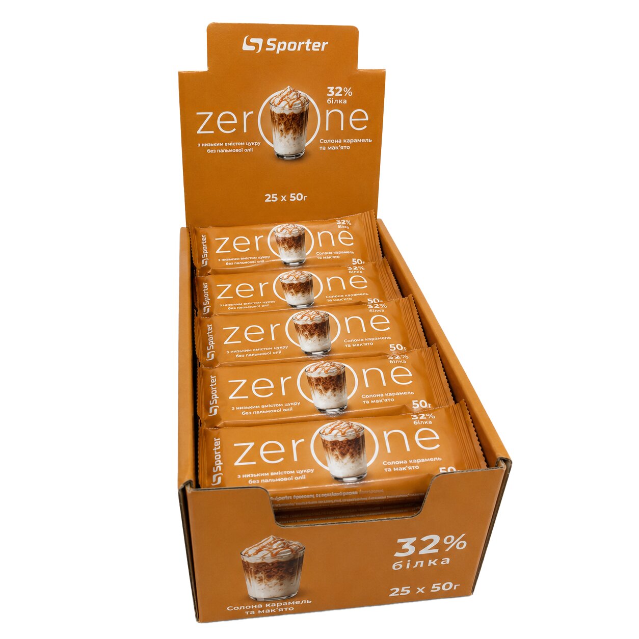 Батончик Sporter Zero One, 25*50 грам - Солона карамель мак'ято