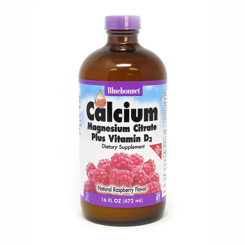 Вітаміни та мінерали Bluebonnet Nutrition Calcium Magnesium Citrate plus Vitamin D3, 472 мл - Малина