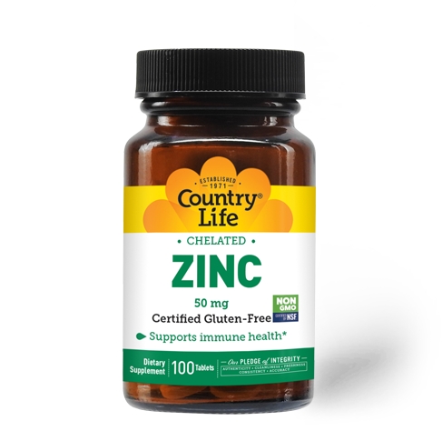 Вітаміни та мінерали Country Life Zinc Chelated 50 mg, 100 таблеток