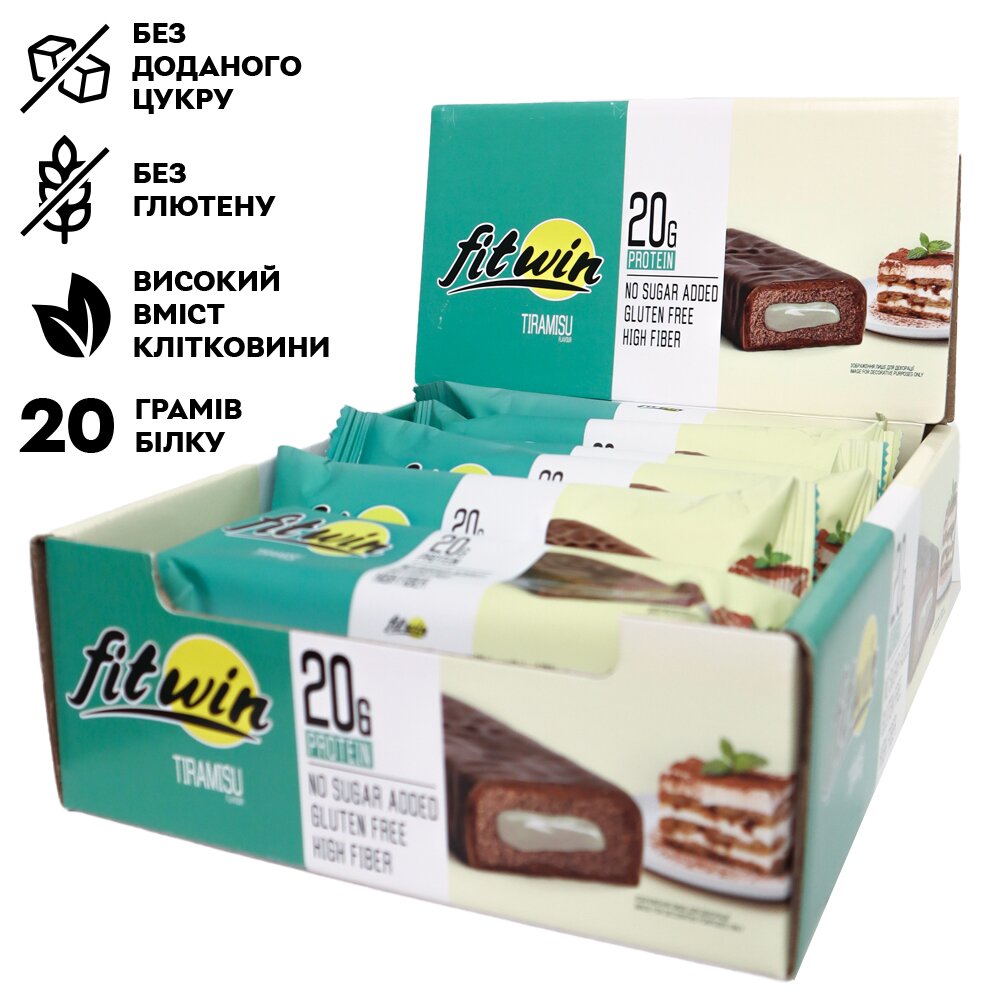 Блок протеїнових батончиків FitWin Protein Bar 33%, 12x60 грам - Тирамісу з начинкою