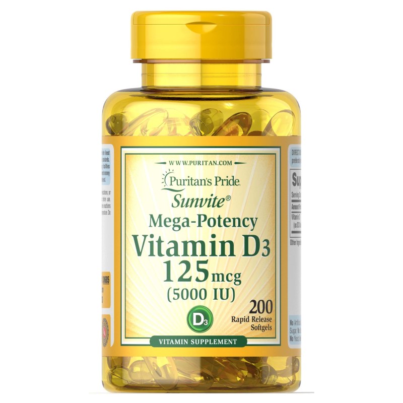 Вітаміни та мінерали Puritan's Pride Vitamin D3 5000 IU, 200 капсул