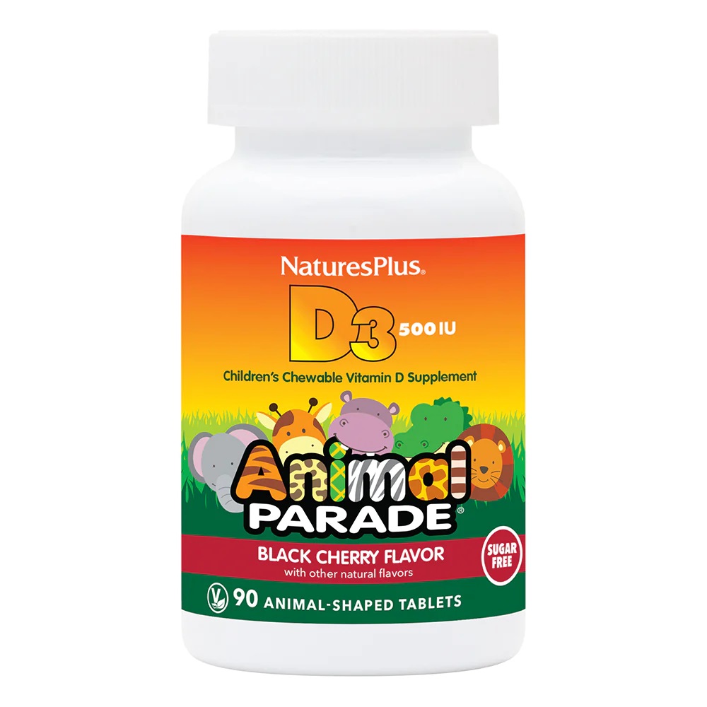 Вітамін D3 для дітей Natures Plus Animal Parade Vitamin D3 500 IU Sugar-Free, 90 жувальних таблеток - Вишня