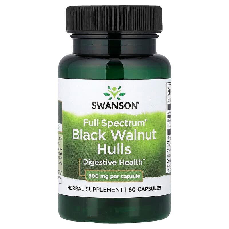 Шкаралупа чорного горіха Swanson Black Walnut Hulls 500 mg Full Spectrum, 60 капсул