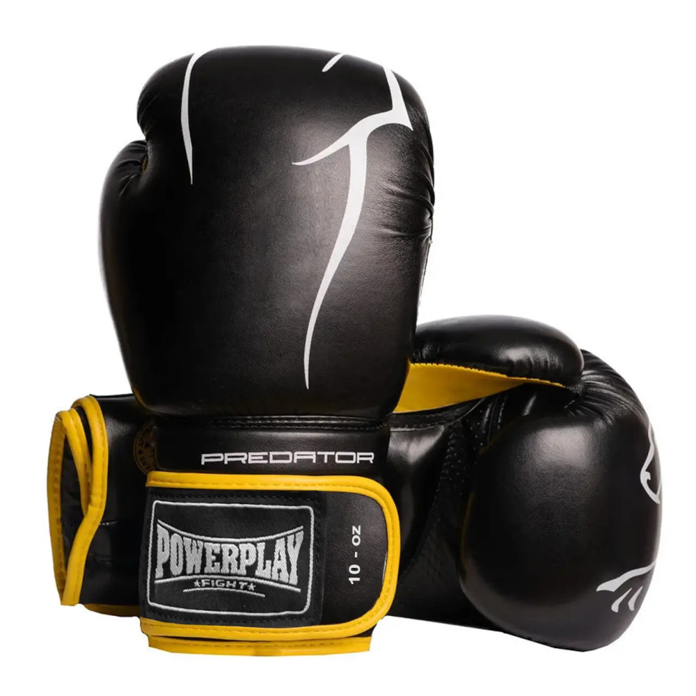Рукавиці боксерські Power Play PP 3018, Black/Yellow - 12 унцій