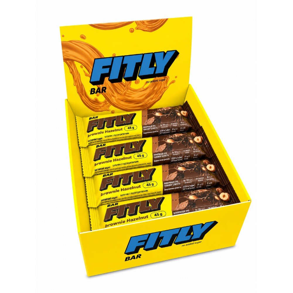 Блок вуглеводних батончиків Fitly Bar No Added Sugar, 12*45 грам - Брауні-фундук