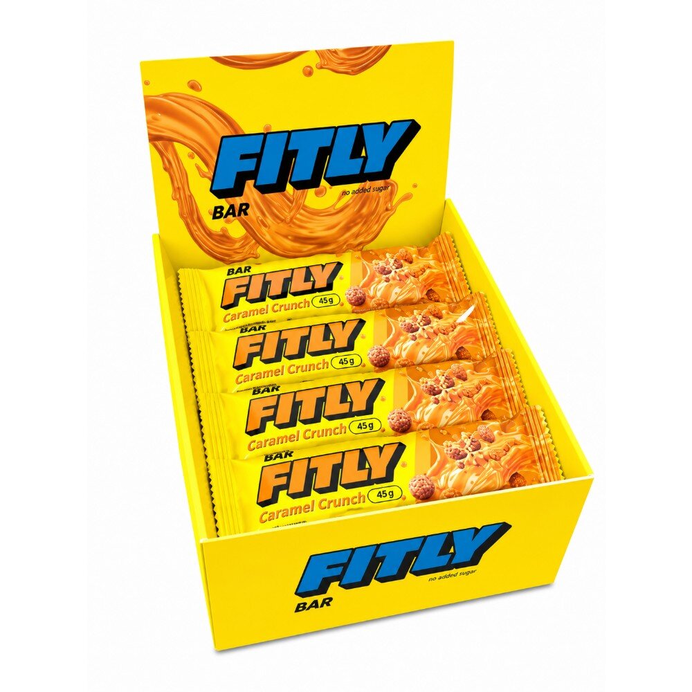 Блок вуглеводних батончиків Fitly Bar No Added Sugar, 12*45 грам - Карамель-кранч