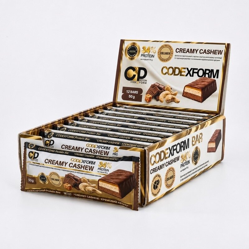Блок протеїнових батончиків CODExFORM Protein Bar, 12*50 грам - Кеш'ю
