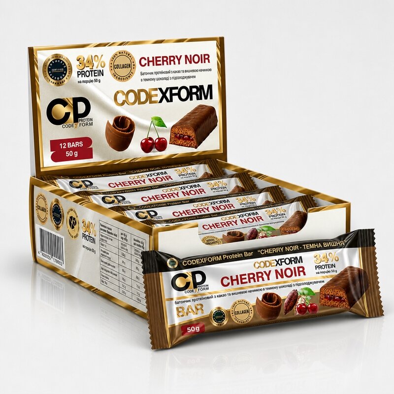 Блок протеїнових батончиків CODExFORM Protein Bar, 12*50 грам - Вишня