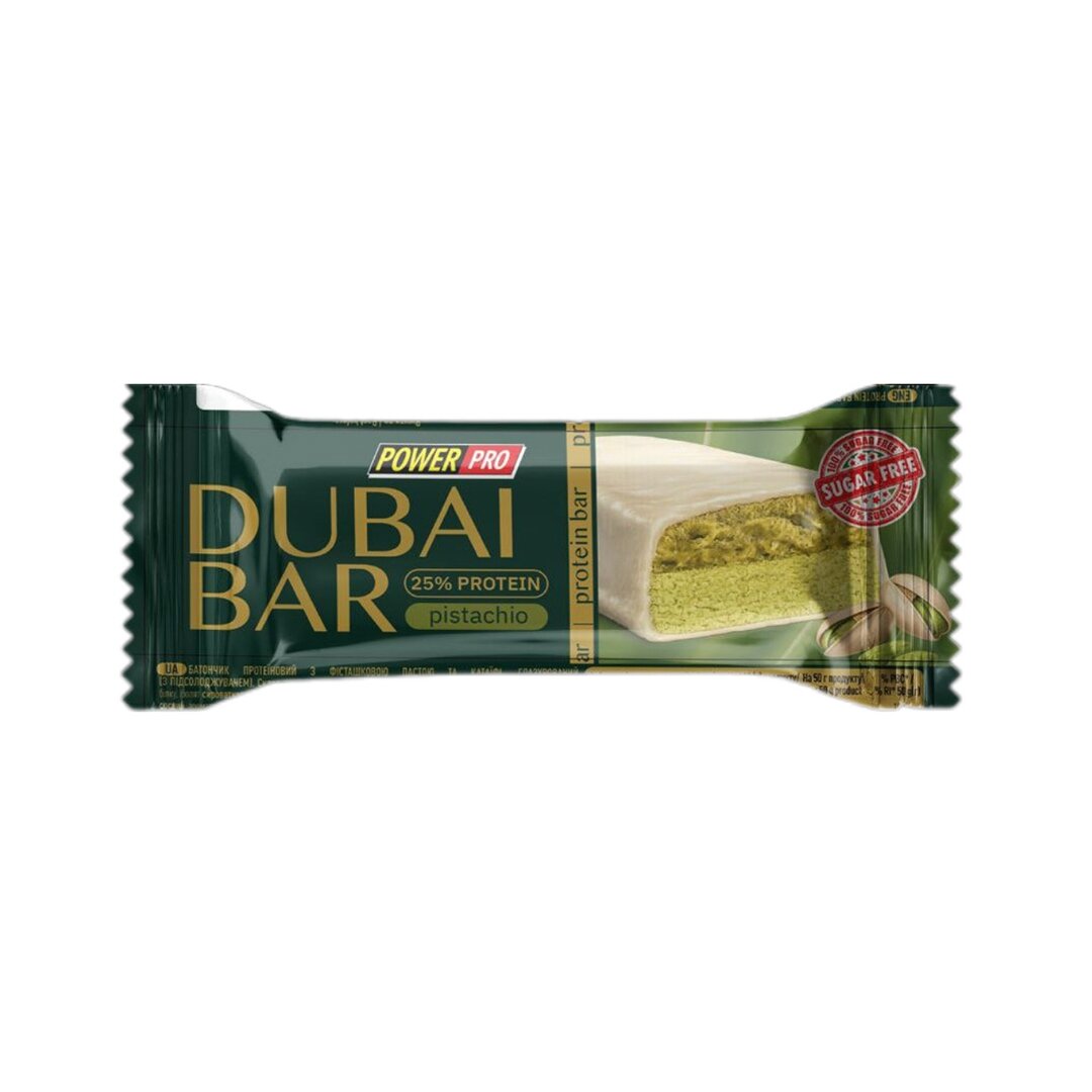 Батончик Power Pro Dubai Bar Sugar Free, 50 грам - Фісташка
