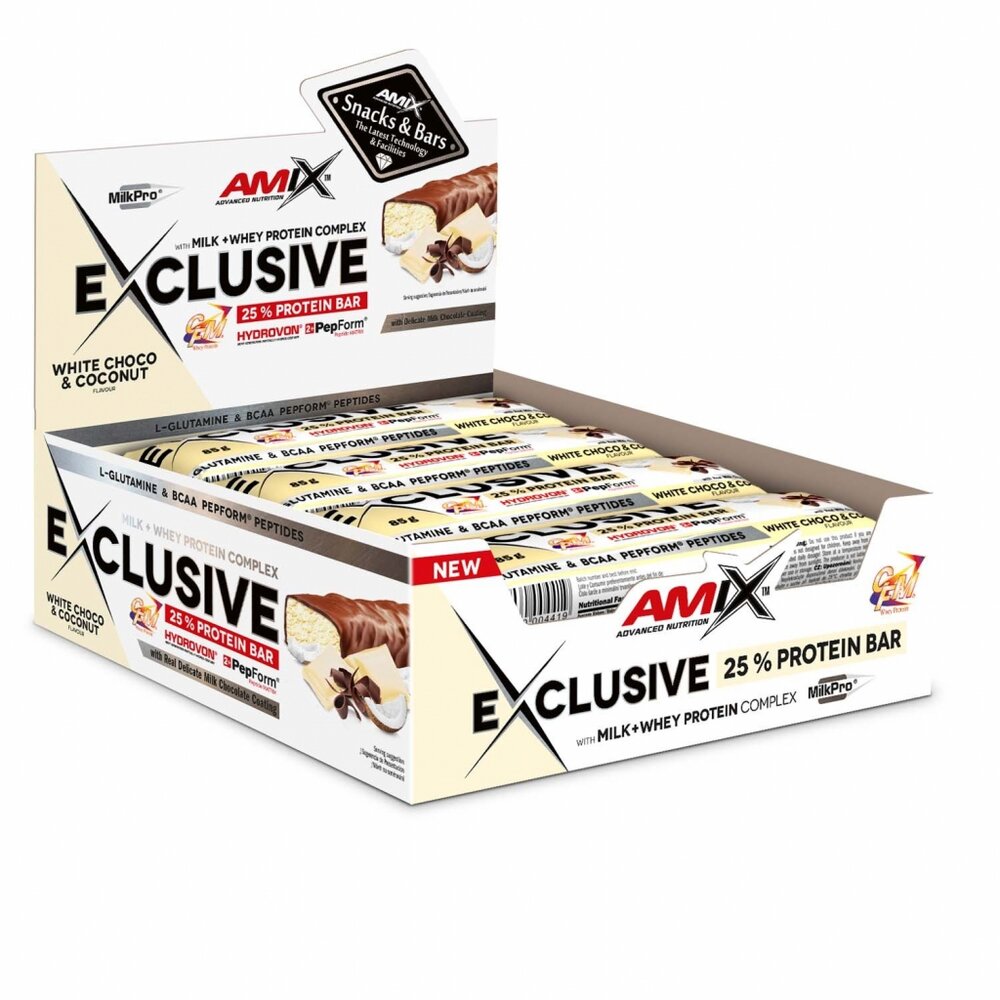Батончик AMIX Exclusive Protein Bar, 12*85 грам - Білий шоколад-кокос