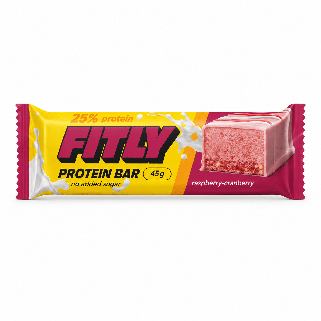 Протеїновий батончик Fitly Protein Bar 25% No Added Sugar, 45 грам - Журавлина-малина