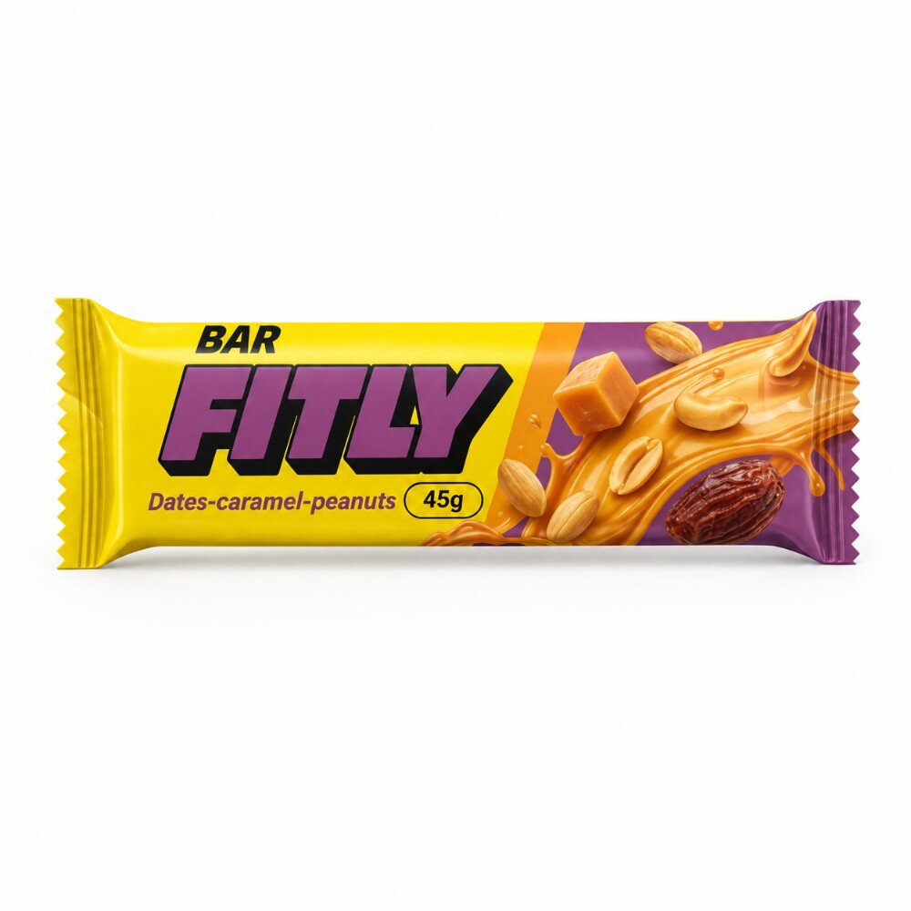 Вуглеводний батончик Fitly Bar No Added Sugar, 45 грам - Фінік-арахіс-карамель