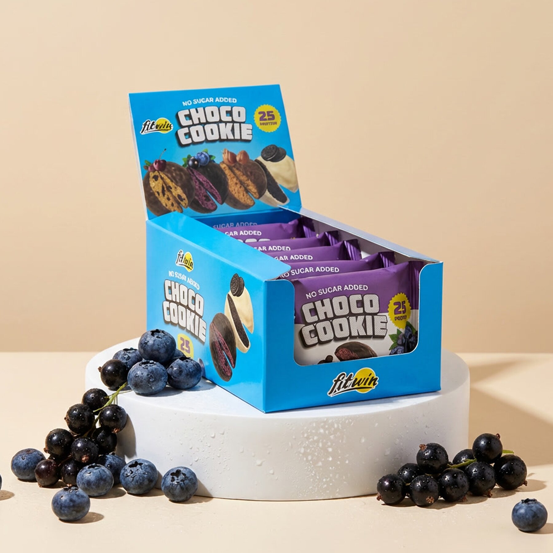 Блок протеїнового печива FitWin Protein Cookie 25% Glazed, 10*40 грамів - Чорниця-смородина