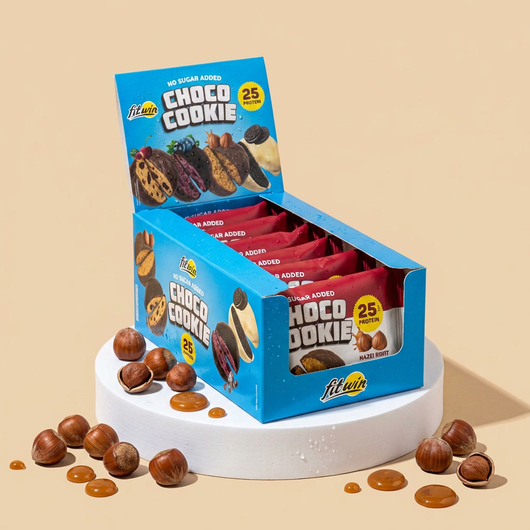 Блок протеїнового печива FitWin Protein Cookie 25% Glazed, 10*40 грамів - Фундук-солона каремель