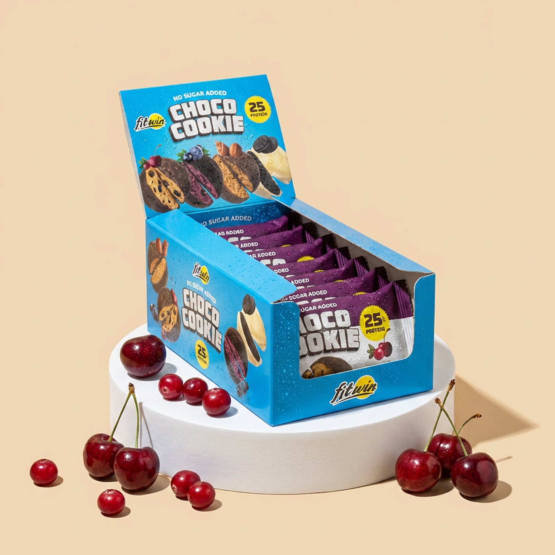 Блок протеїнового печива FitWin Protein Cookie 25% Glazed, 10*40 грамів - Вишня-журавлина