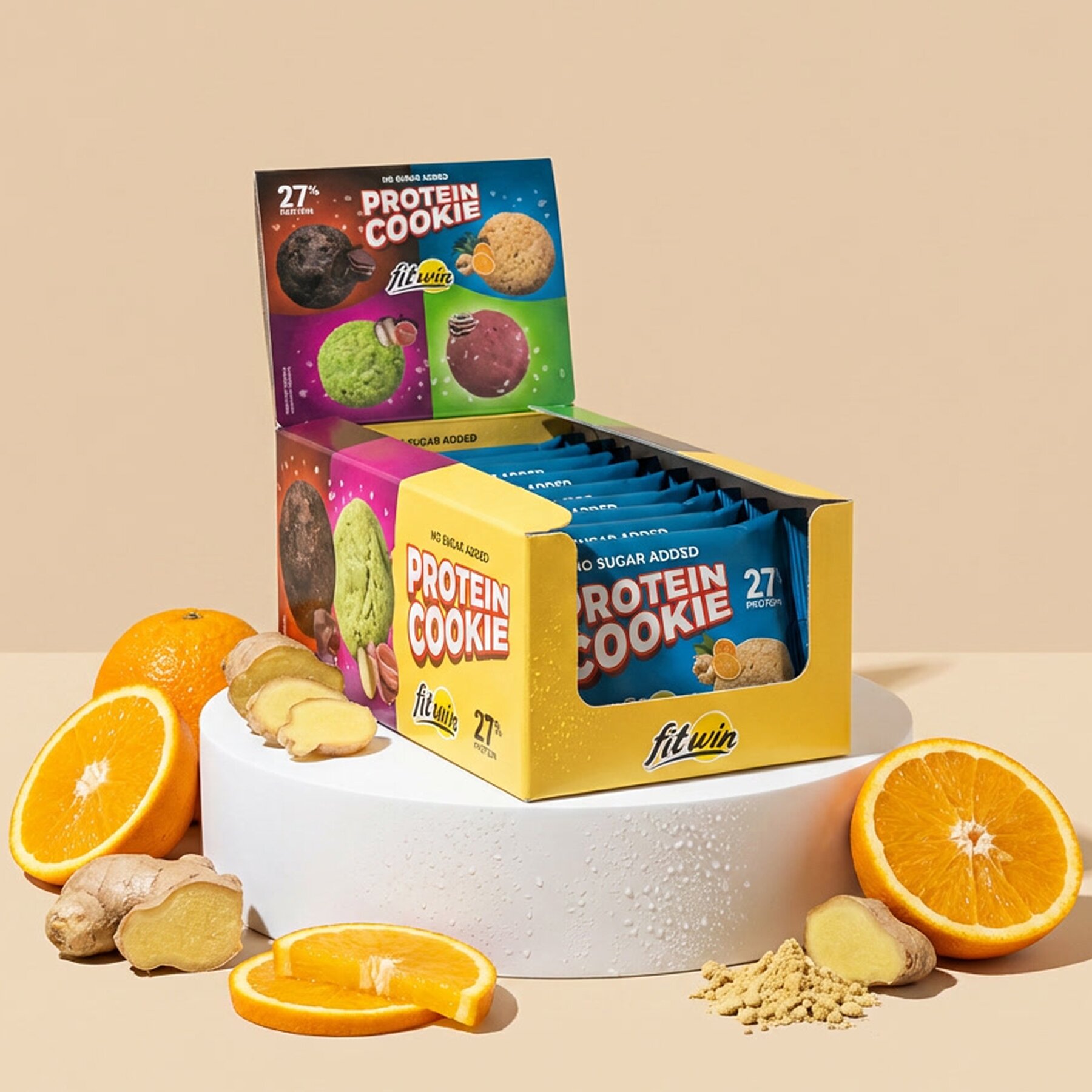 Блок протеїнового печива FitWin Protein Cookie 27%, 10*40 грамів - Апельсин-імбир