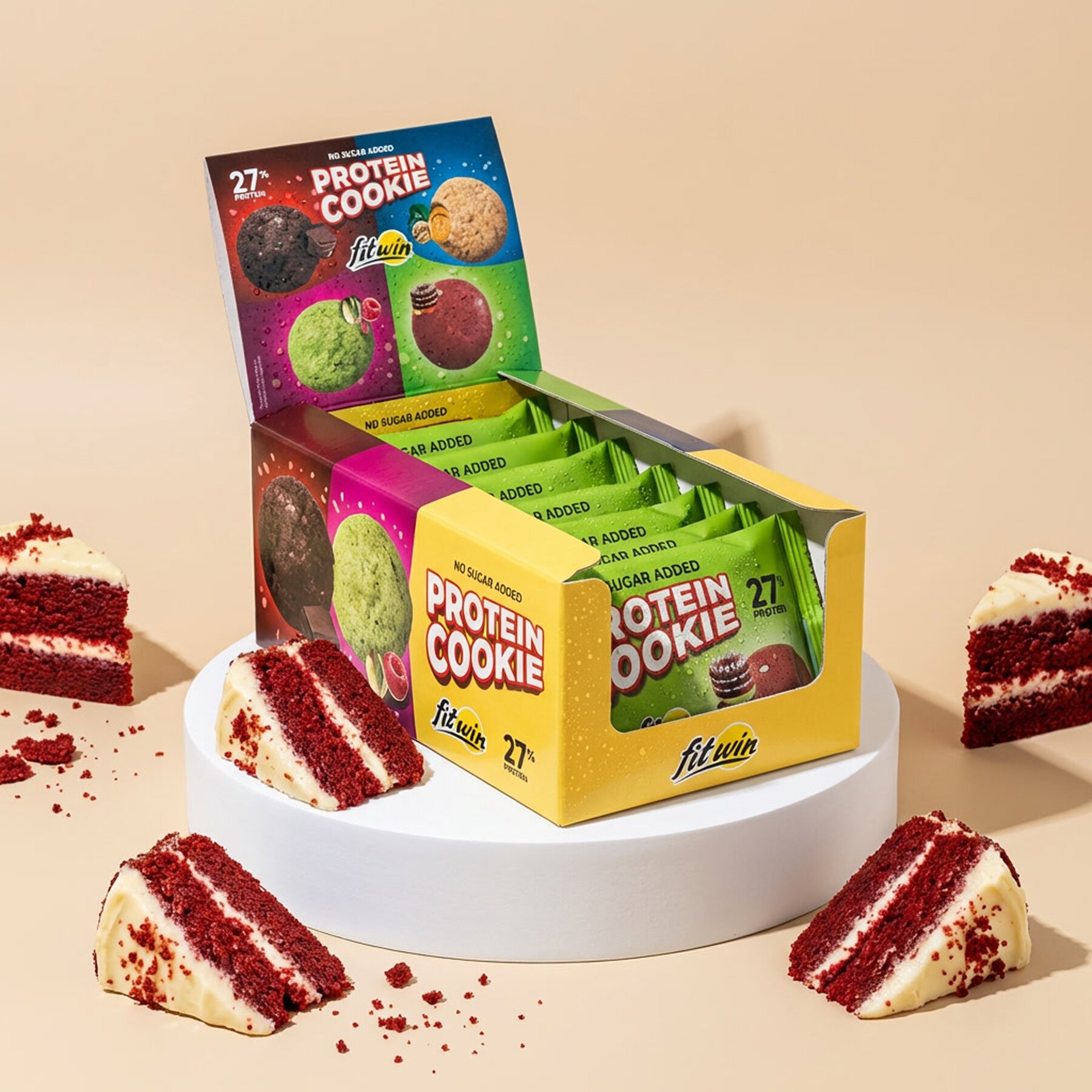 Блок протеїнового печива FitWin Protein Cookie 27%, 10*40 грамів - Червоний оксамит