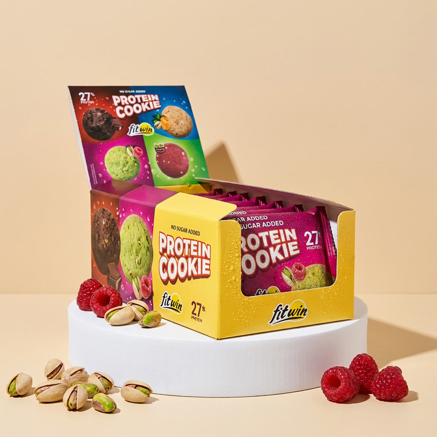 Блок протеїнового печива FitWin Protein Cookie 27%, 10*40 грамів - Фісташка-малина