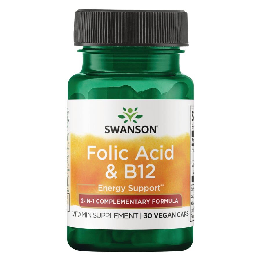 Вітаміни Swanson Folic Acid & B12, 30 вегакапсул
