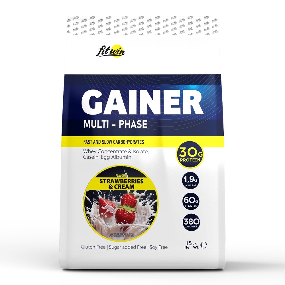 Гейнер FitWin Gainer Multi-Phase, 1.5 кг - Полуниця з вершками