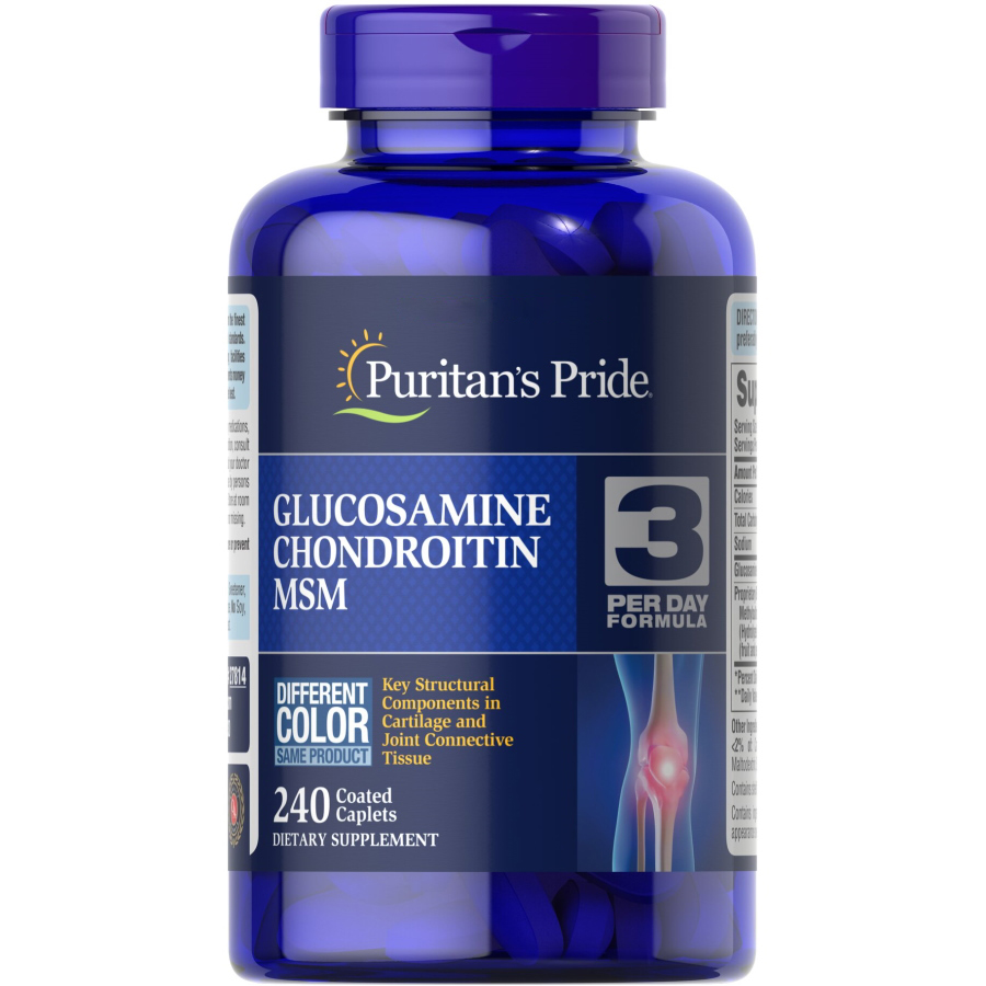 Препарат для суглобів і зв'язок Puritan's Pride Glucosamine Chondroitin MSM 3 Per Day Formula, 240 каплет