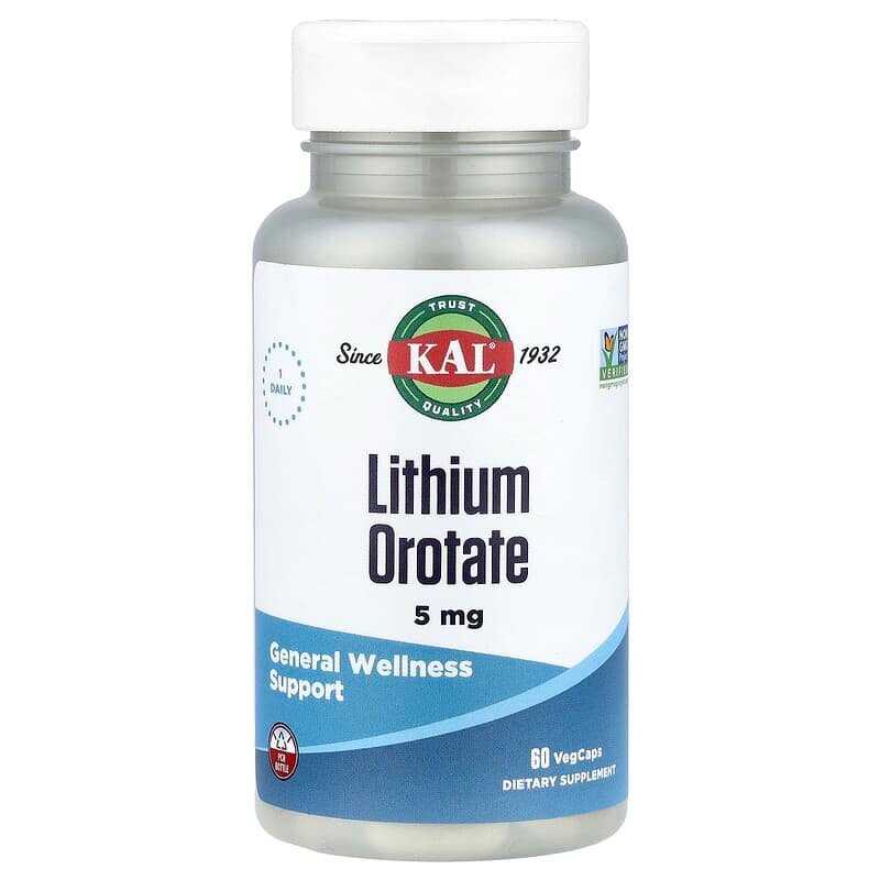 Літіум оротат KAL Lithium Orotate 5 mg, 60 вегакапсул