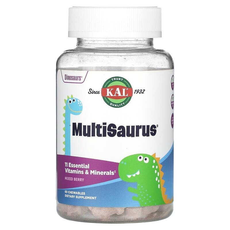 Вітаміни для дітей KAL MultiSaurus, 60 жувальних таблеток - Ягоди, виноград та апельсин