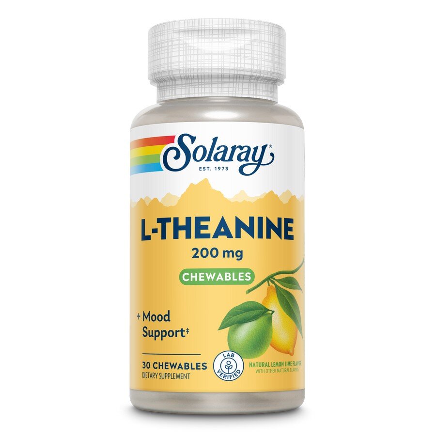 Амінокислота Solaray L-Theanine 200 mg, 30 жувальних таблеток - Лимон-лайм