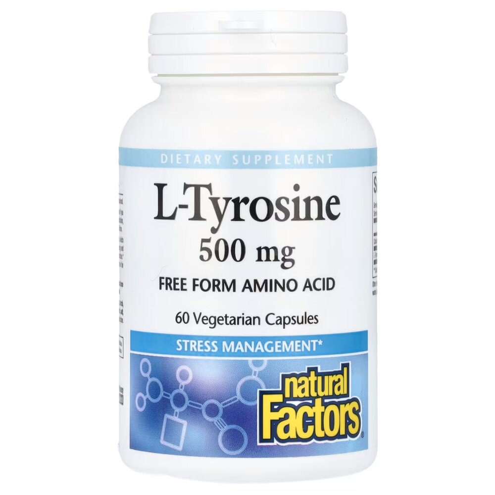 L-тирозин Natural Factors L-Tyrosine 1000 mg, 60 вегакапсул для підтримки мозку