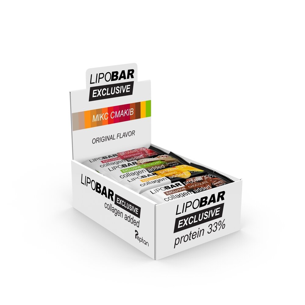Блок батончиків LipoBar Exclusive Protein Bar, 20*50 грам MIX №2