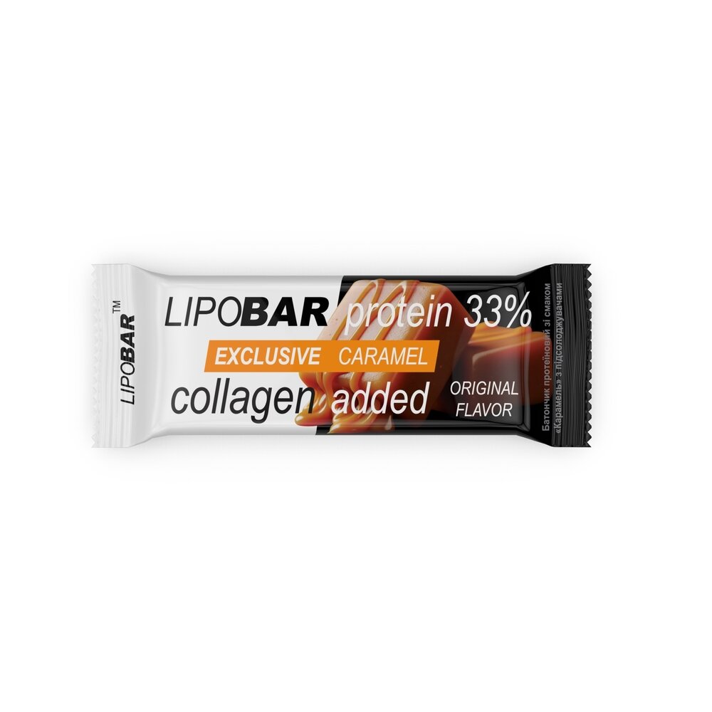 Батончик LipoBar Exclusive Protein Bar, 50 грам - Карамель збагачений біоактивним колагеном Peptan