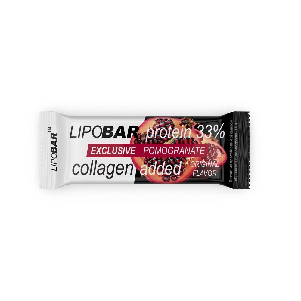 Батончик LipoBar Exclusive Protein Bar, 50 грам - Гранат збагачений біоактивним колагеном Peptan