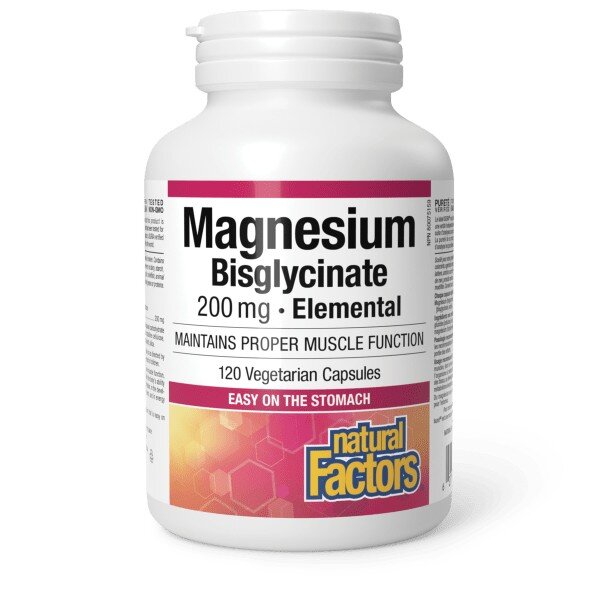 Магній бісгліцинат Natural Factors Magnesium Bisglycinate 200 mg, 120 вегакапсул