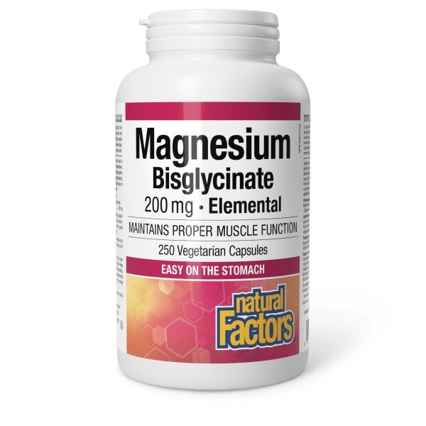 Магній бісгліцинат Natural Factors Magnesium Bisglycinate 200 mg, 250 вегакапсул
