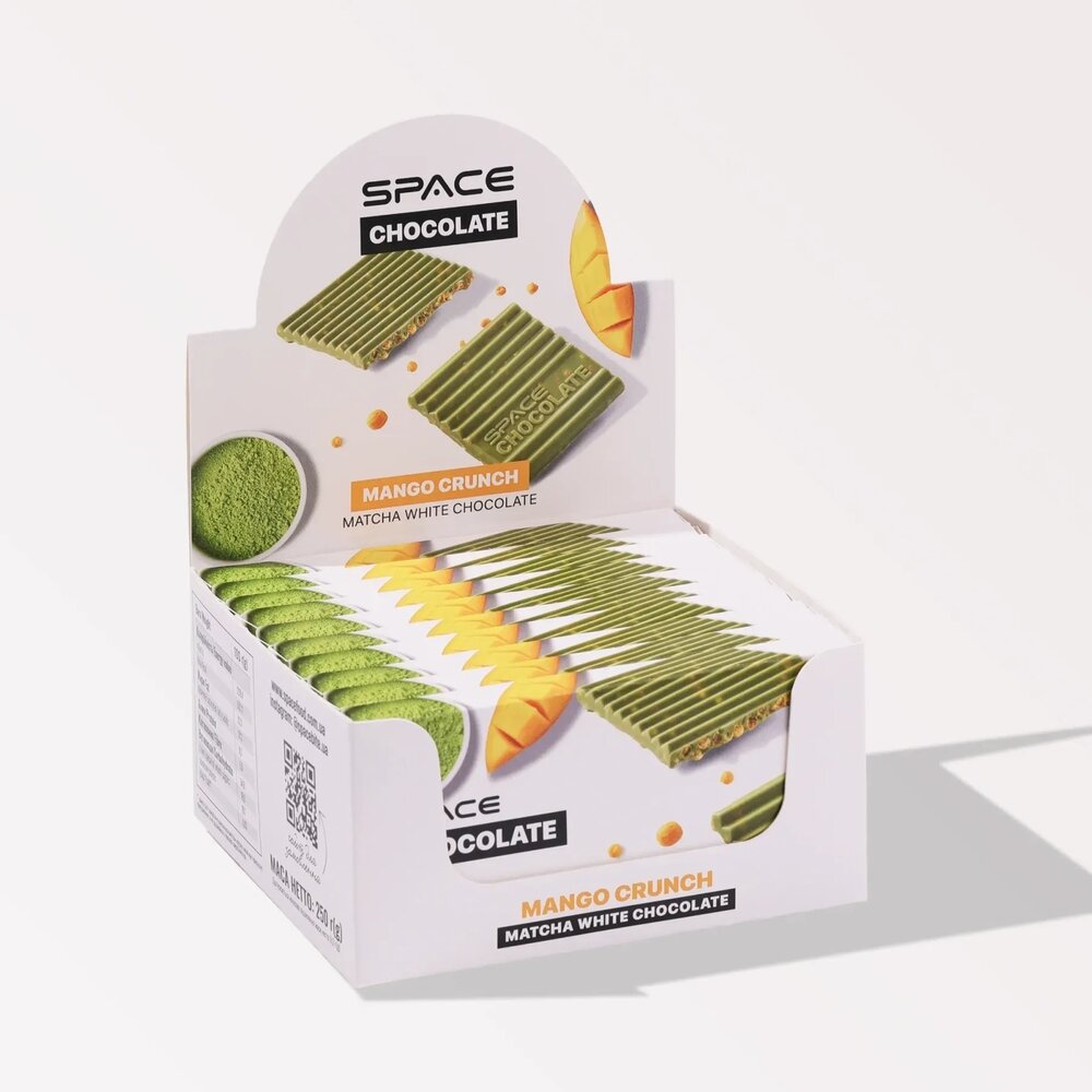 Блок білого шоколаду з матчею Spacefood Space Chocolate Mango Crunch, 10*25 грам - Манго