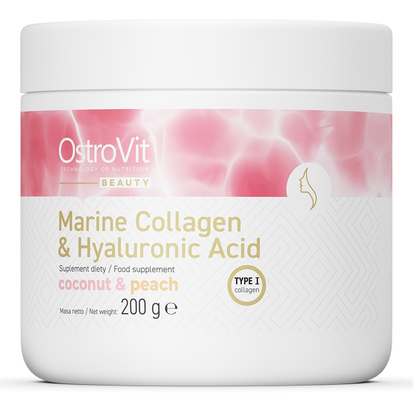Препарат для суглобів і зв'язок OstroVit Marine Collagen + Hyaluronic Acid, 200 грам - Кокос-персик