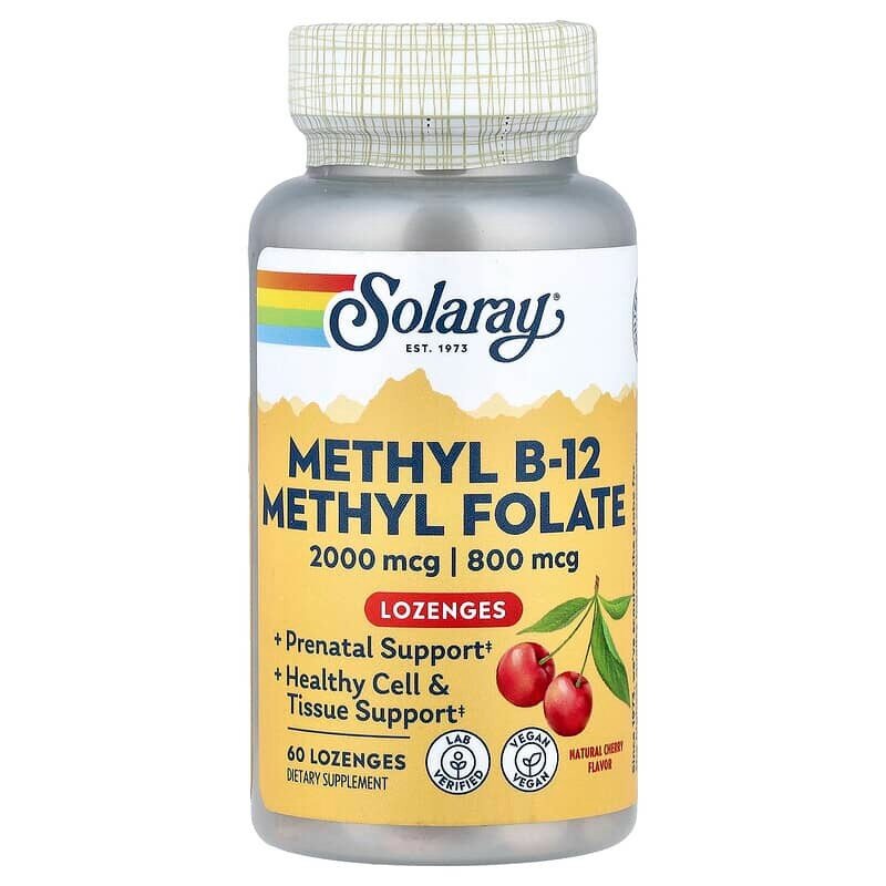 Метил B-12 та метилфолат Solaray Methyl B-12 & Methyl Folate, 60 льодяників - Вишня