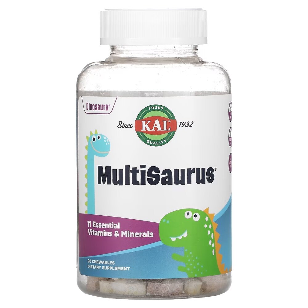 Дитячі вітаміни і мінерали KAL MultiSaurus, 90 жувальних таблеток - Ягоди, виноград та апельсин