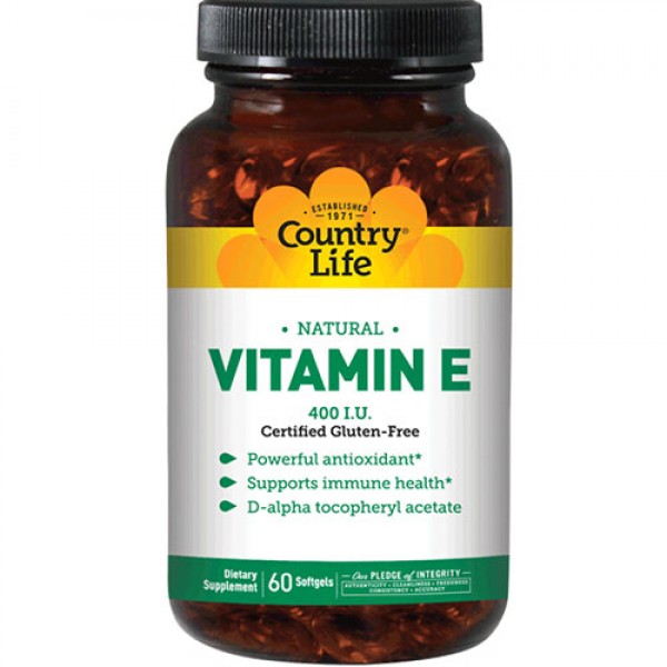 Вітаміни та мінерали Country Life Vitamin E 400 IU Natural, 60 капсул